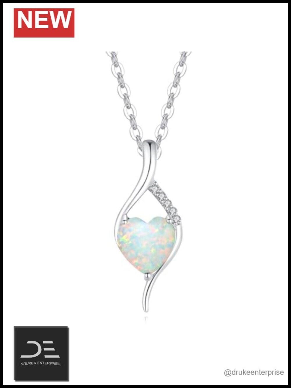 14K Solid White Gold Heart Birthstone Necklace Lab Grown Diamond Women